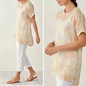 J. Jill Pure Jill Linen Blend Tapestry Inspired Print Sheer Top Size XS